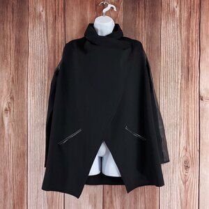 Spanx Womens Small Drape Front Jacket Very Black Convertible Faux Leather 50176R